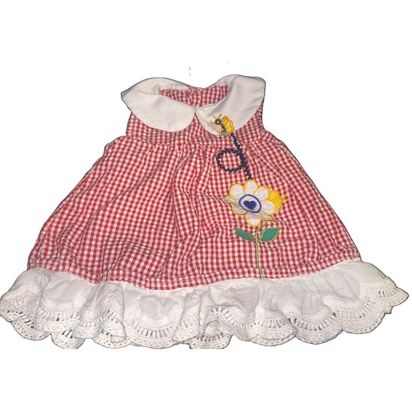 Other - Vintage Baby Togs Red Gingham Embroidered 0-3 Months with Ruffles
